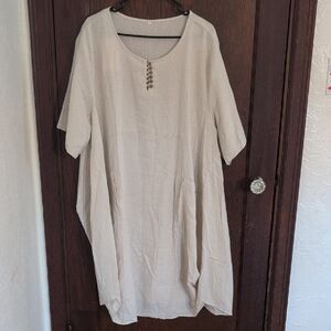 Chic Beige Women's Linen Blend Lagenlook Dress Size 2X